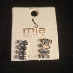 Mia Baguette with Silver-tone Backing Pierced Women's Earrings